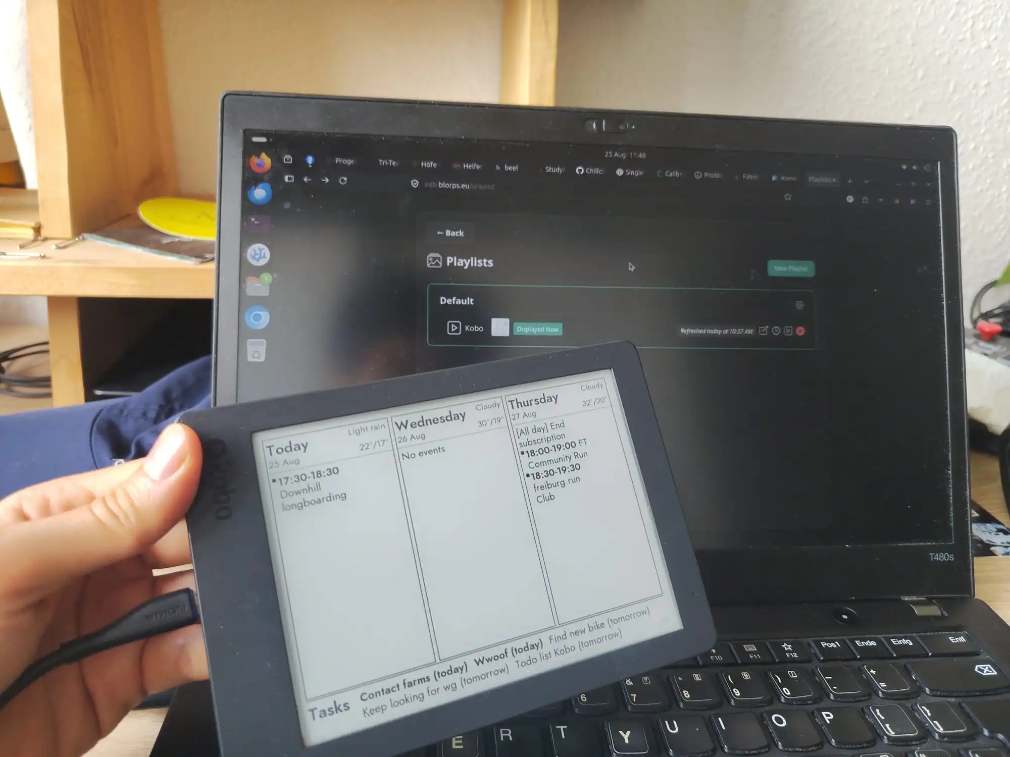 A Dashboard displayed on a Kobo Aura